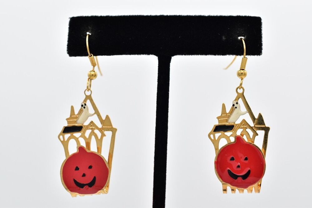 Vintage Spider Halloween Earrings Haunted House Ghost Pumpkin NOS 1990s BinA18